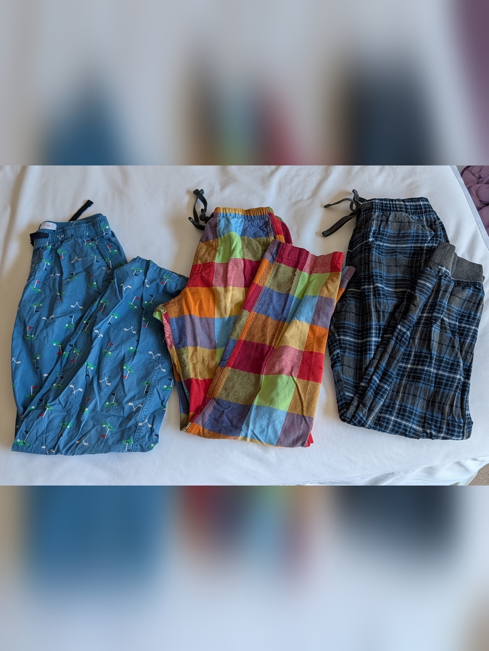 GAP Men’s Multicolor Plaid & Patterned Lounge Pants Bundle - Blue, Red, Yellow